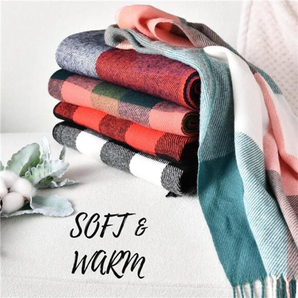 Womens Winter Scarf Plaid Blanket Scarf Cashmere Feel Shawl Wrap Long Cozy - Picture 6 of 8